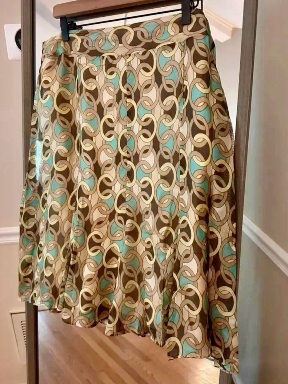 David Meister Silk Pleated Midi Skirt Size 14